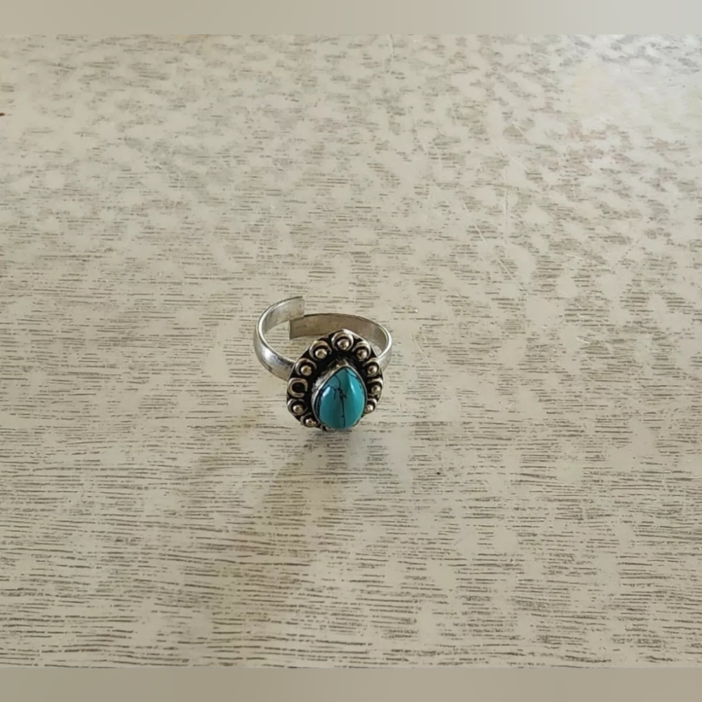 Turquoise Silver Ring Teardrop Shape Adjustable - image 5